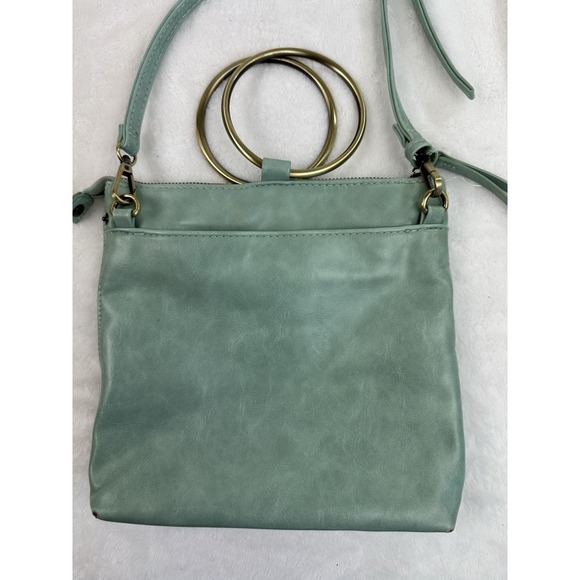 Susan Joy Vegan Leather Gold Ring Handle Bag Purse Zipper Strap Light Green - Picture 2 of 16